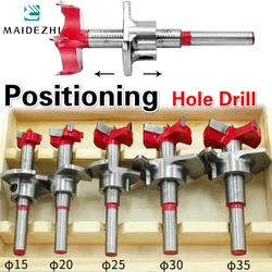 Positioning Hole Saw Kit Adjustable 15-35mm Hinge Hole Opener Woodworking Carbide Drill Bits Set