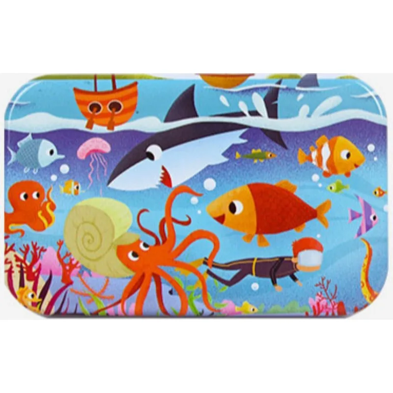 لغز صندوق حديدي مكون من 60 قطعة من عالم تحت الماء، لعبة ألغاز خشبية لرياض الأطفال والتعليم المبكر