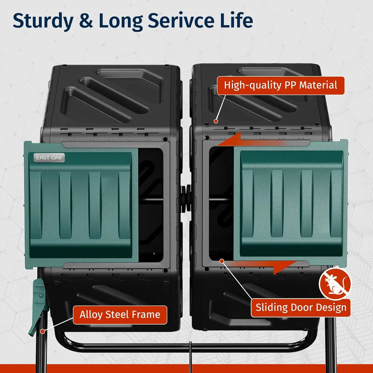 بهلوان سماد مزدوج الغرفة، سلة دوارة سعة 37 جالونًا مع نظام تهوية للحديقة والمطبخ