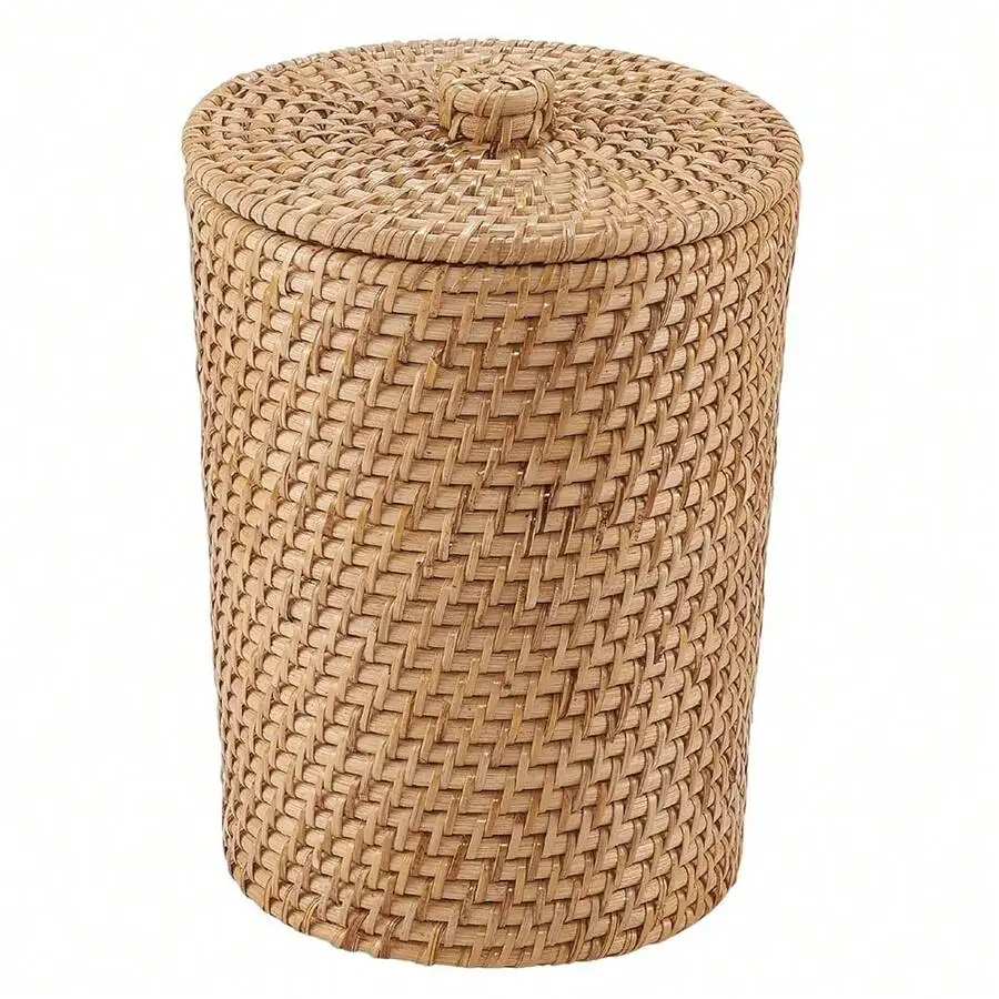 

Rattan Wicker Trash Can With Lid For Bathroom Bedroom Office