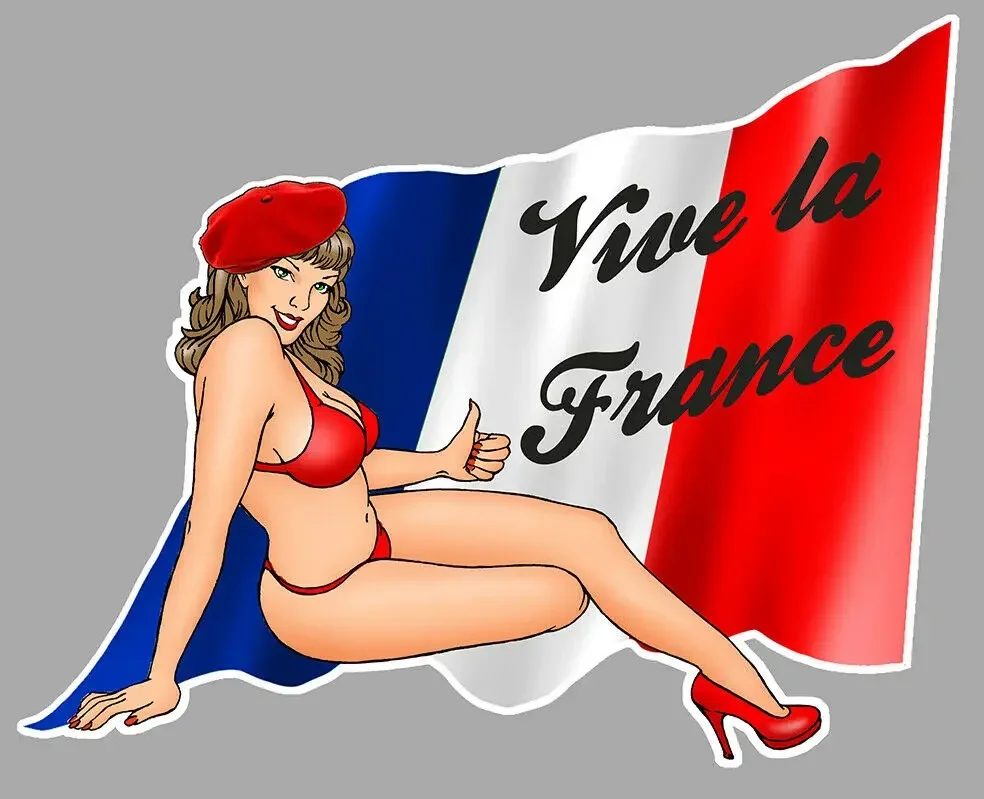 Pin Up VIVE LA FRANCE Sticker French Waterproof Weatherproof Racing Car Wall Applique Bikini Suit Adult Babe Naughty Girl Cute