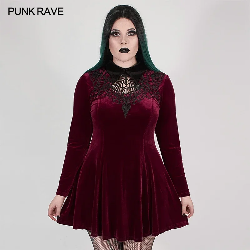 

PUNK RAVE Women's Gothic Dark Night Vines Mercerized Velvet Dress Front Chest Hollow Out Sexy Female Short