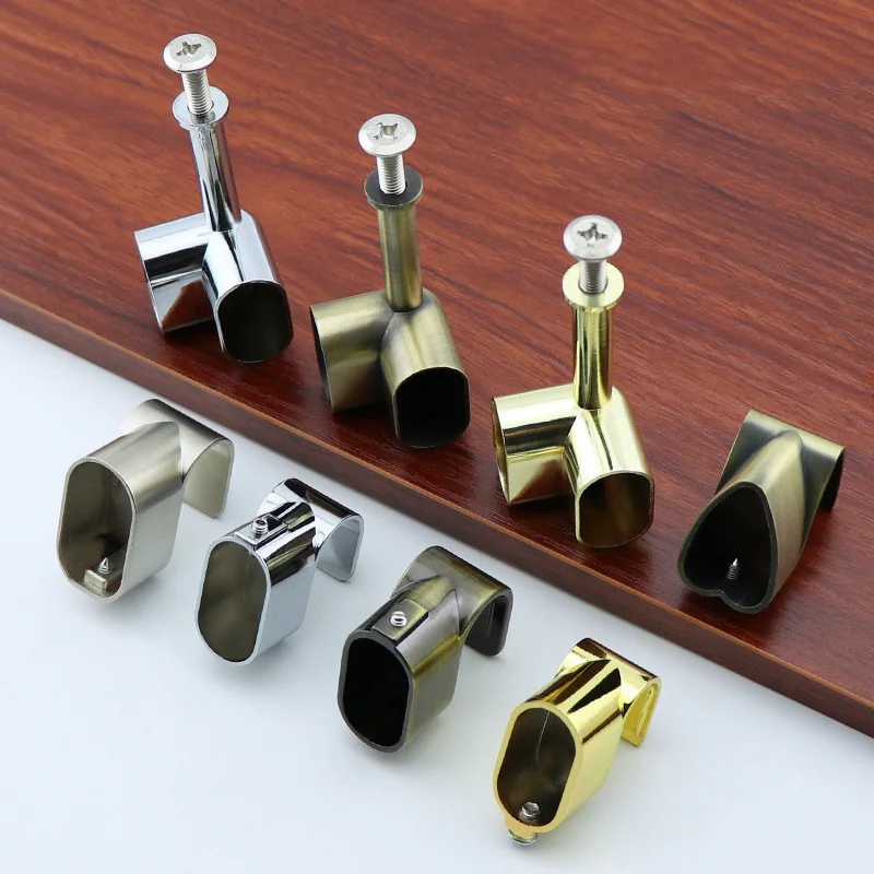 Zinc Alloy Flange Seat Wardrobe Closet Hanging Rod Corner Bracket Oval Steel Pipe Fittings Cabinet Curtain Rod Holder Hardware