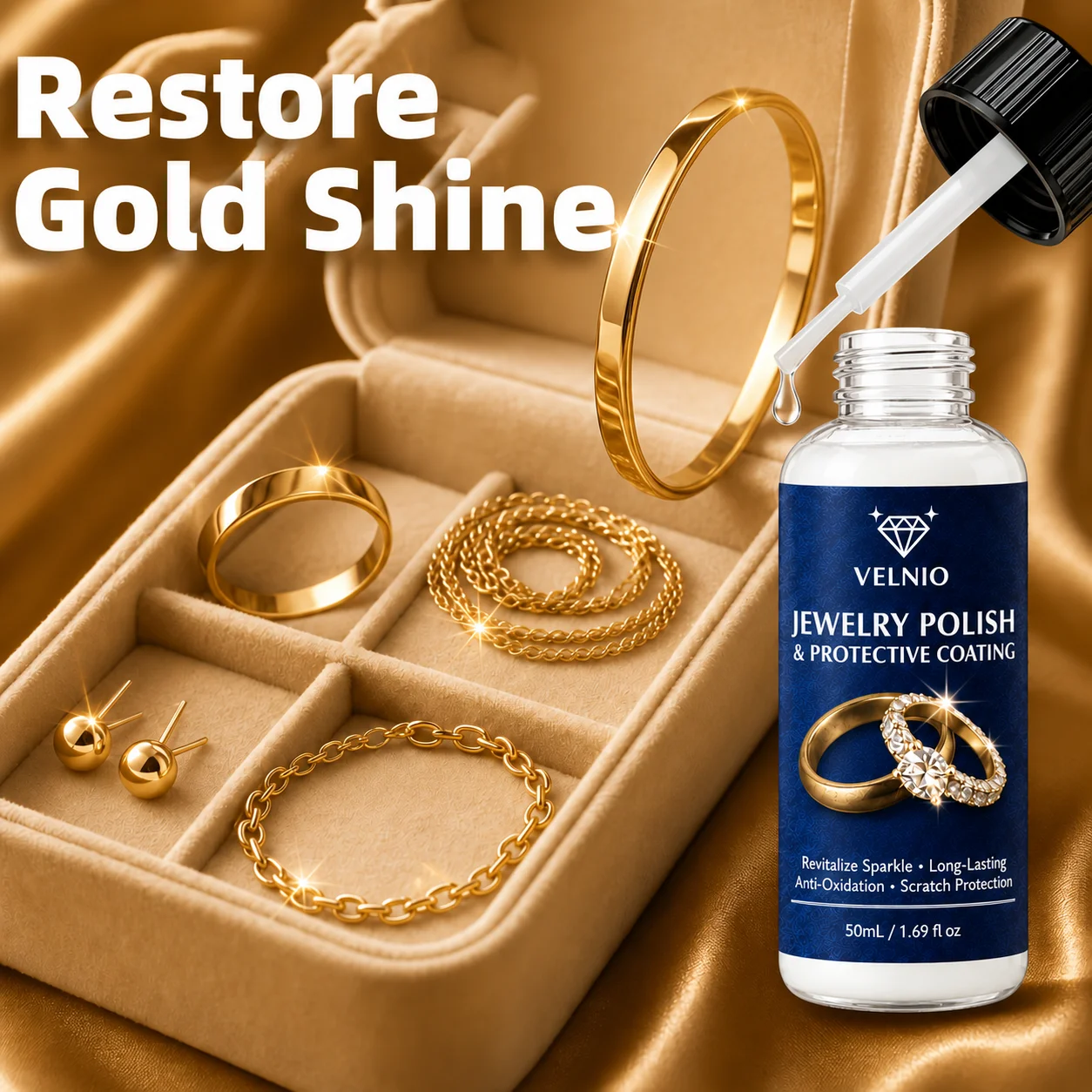 Jewelry Diamond Polish And Plating Protective Oil with Brush, Clear Shine Coating for Rings, Earrings, Necklaces, And Bracelets, Helps Reduce Tarnish, Oxidation, And Surface Scratches