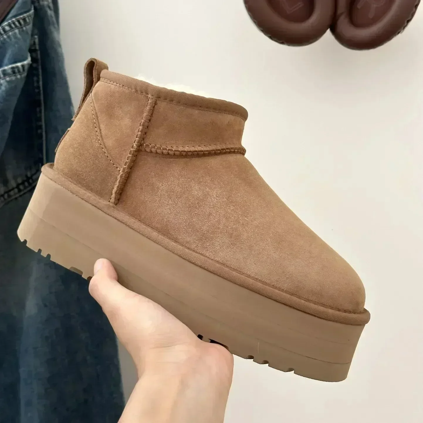 Thick ultra mini Boots Tazz Mustard Seed Tasman slippers Snow Boots Platform Real sheepskin Wool Suede Women Mens Winter Shoes