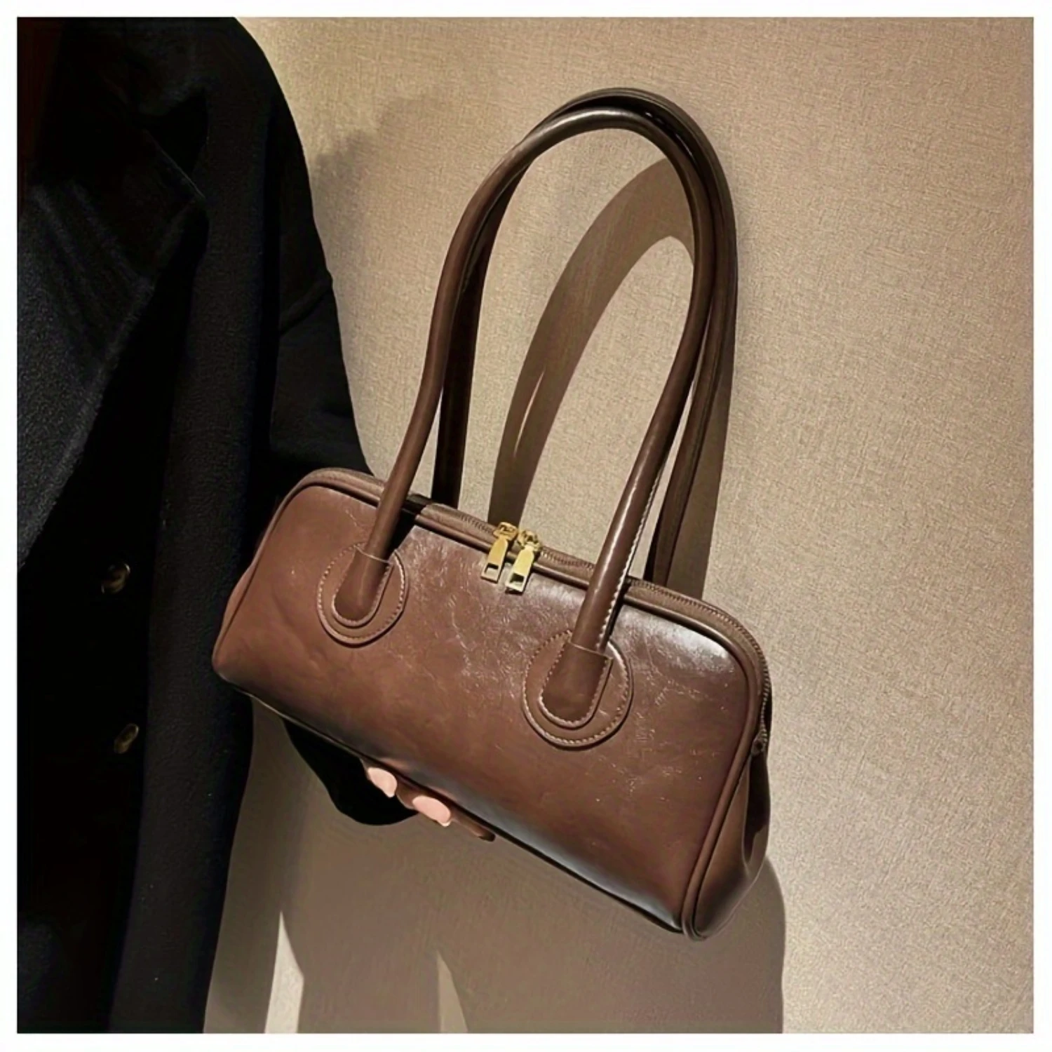 Bolsa de ombro monocromática feminina, bolsa retrô de axilas, bolsa moda