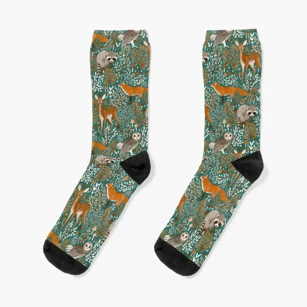 

Winter woodland - green Socks with print christmas stocking gym sport Men Socks Women's