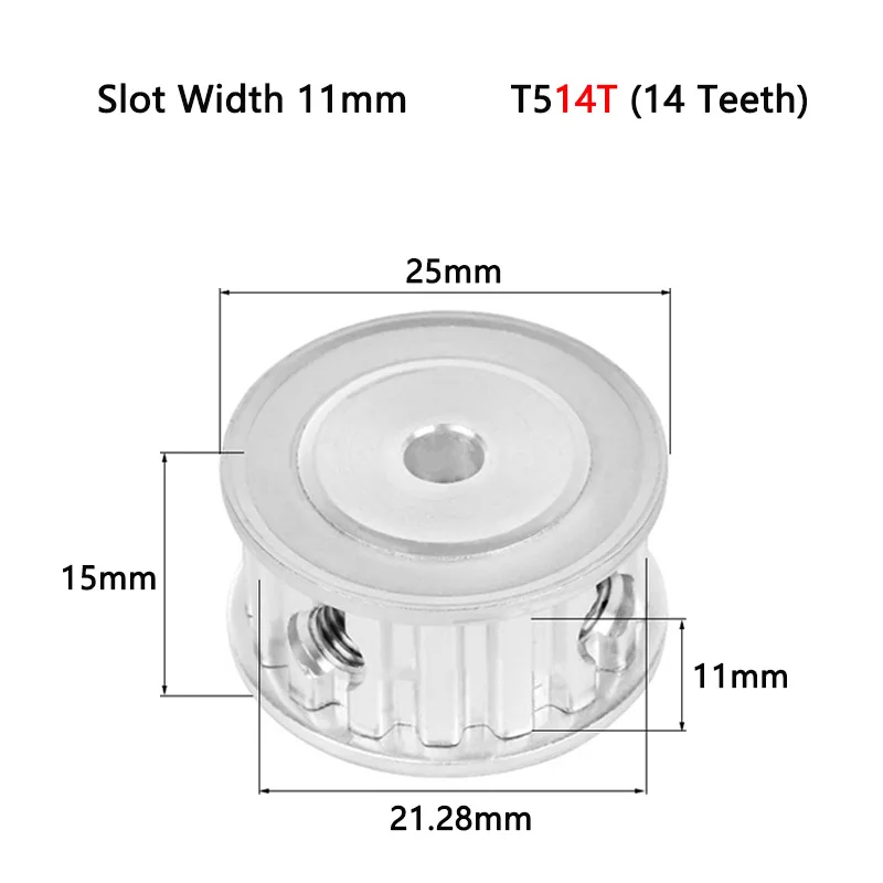 1pc 14T T5 Timing Pulley Bore 5 6 6.35 8 10 12mm for Width 10mm 15mm T5 Synchronous Belt 14 Teeth AF Type