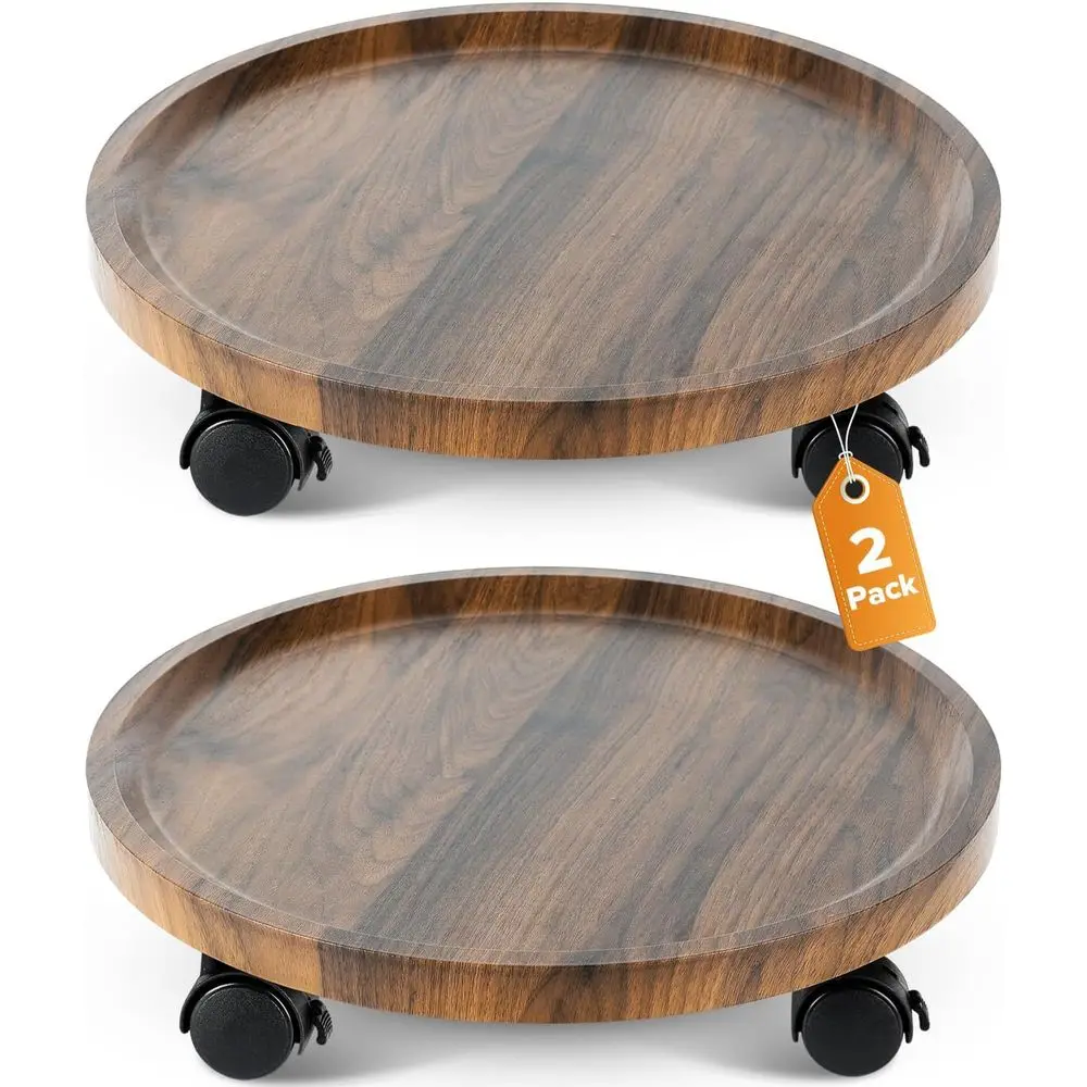 

Double-Tier Wooden Plant Caddy with 360° Swivel Wheels for Indoor or Outdoor Use, Suitable for Large Plants and Heavy Objects
