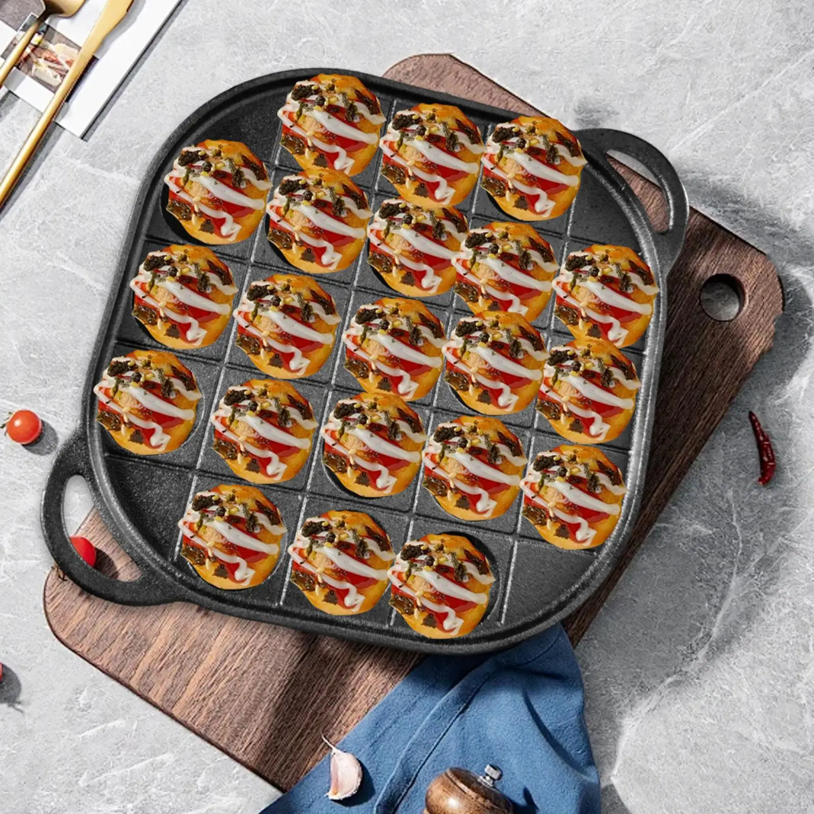 Cast Iron Takoyaki Maker Griddle 21 Holes Nonstick Japanese Octopus Ball Pan for Kitchen Bakeware Tool
