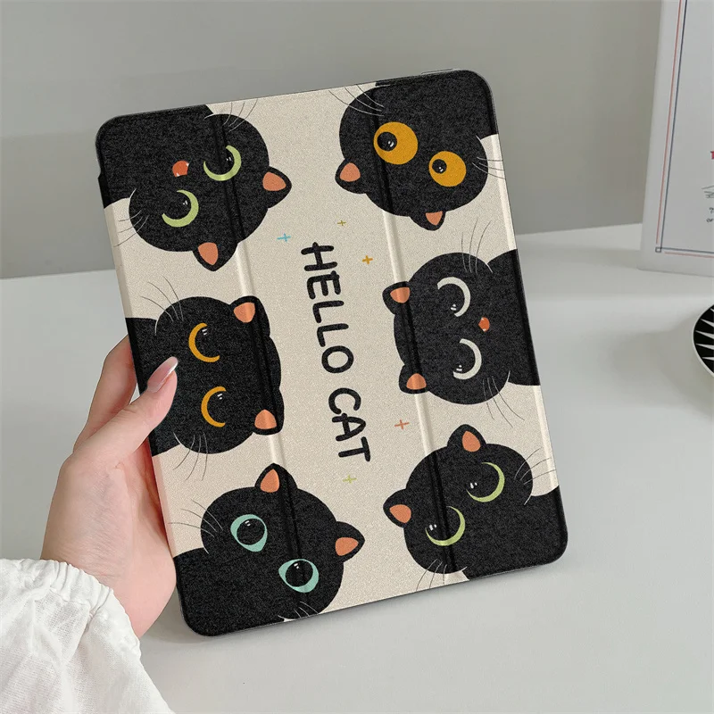 Cute Cat Tablet Case For iPad 11 Pro 11 inch Air 2024 2025 iPad Air 5/4 10.9 10.2 9.7 inch 10.5 mini 7 6 Cover with Pen Holder