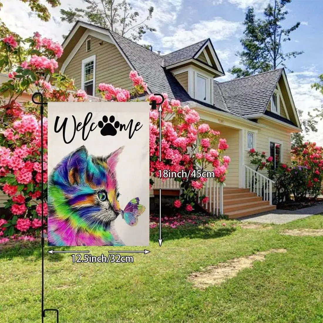 Spring Summer Cat Small Garden Flag Vertical Double Sided Burlap Welcome Dog Paw Butterfly Farmhouse Yard Outdoor Decoration 12