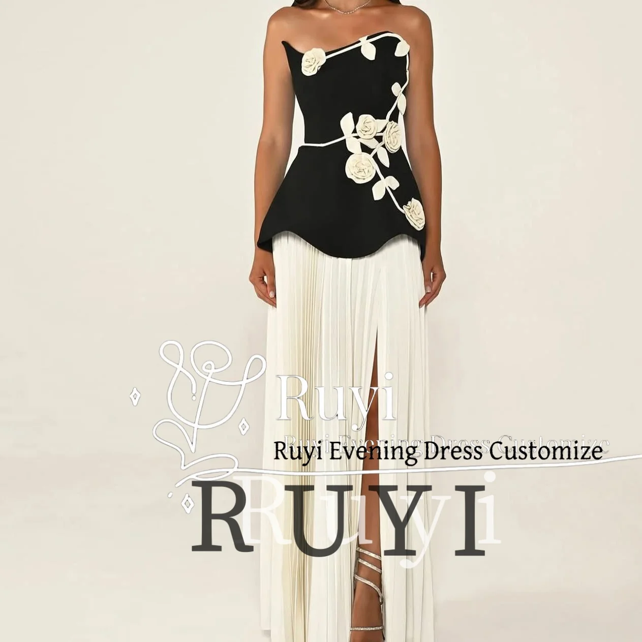 

Вечерние платья без рукавов с цветами ручной работы по индивидуальному заказу, 2025 г., женское плиссированное свадебное элегантное вечернее платье с разрезом по бокам, платье для выпускного вечера