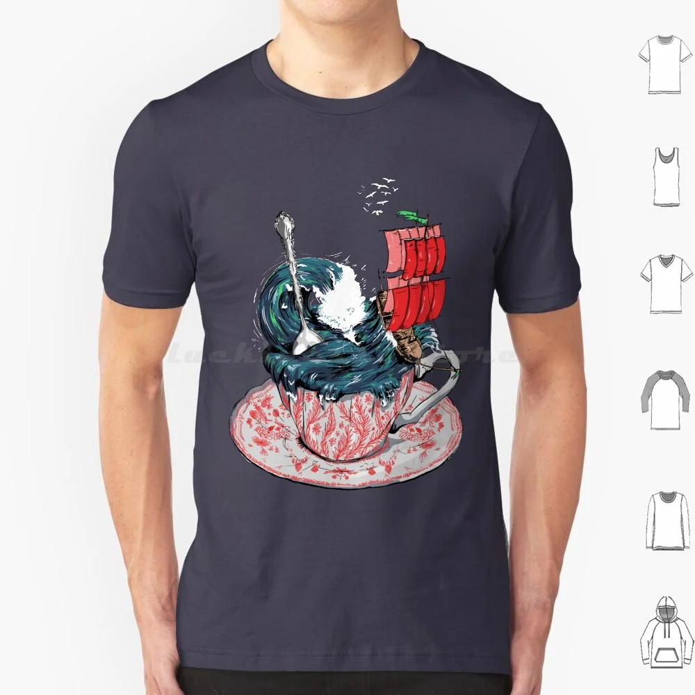 In A Teacup T Shirt Men Women Kids 6Xl Sea Teacup Wave Tsunami Ship Pun Seagull Navy Who Tea Cup Splash Beautiful