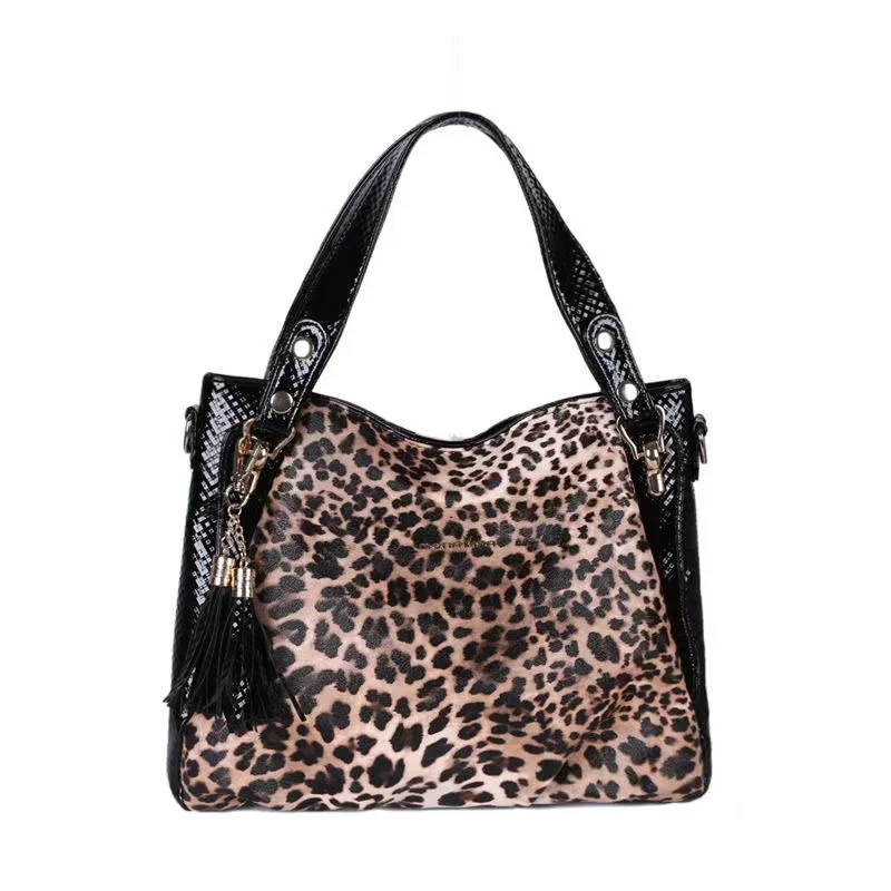 New Fashion Leopard Women Handbag European Design Tassel Leather Ladies Shoulder Bags Female Girl Brand Luxury Crossbody Bag