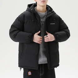 Kurtka zimowa męska Casual Loose Thicken Warm Mens Parkas Solid Hooded Oversized Coat Harajuku Outwear Streetwear Windproof