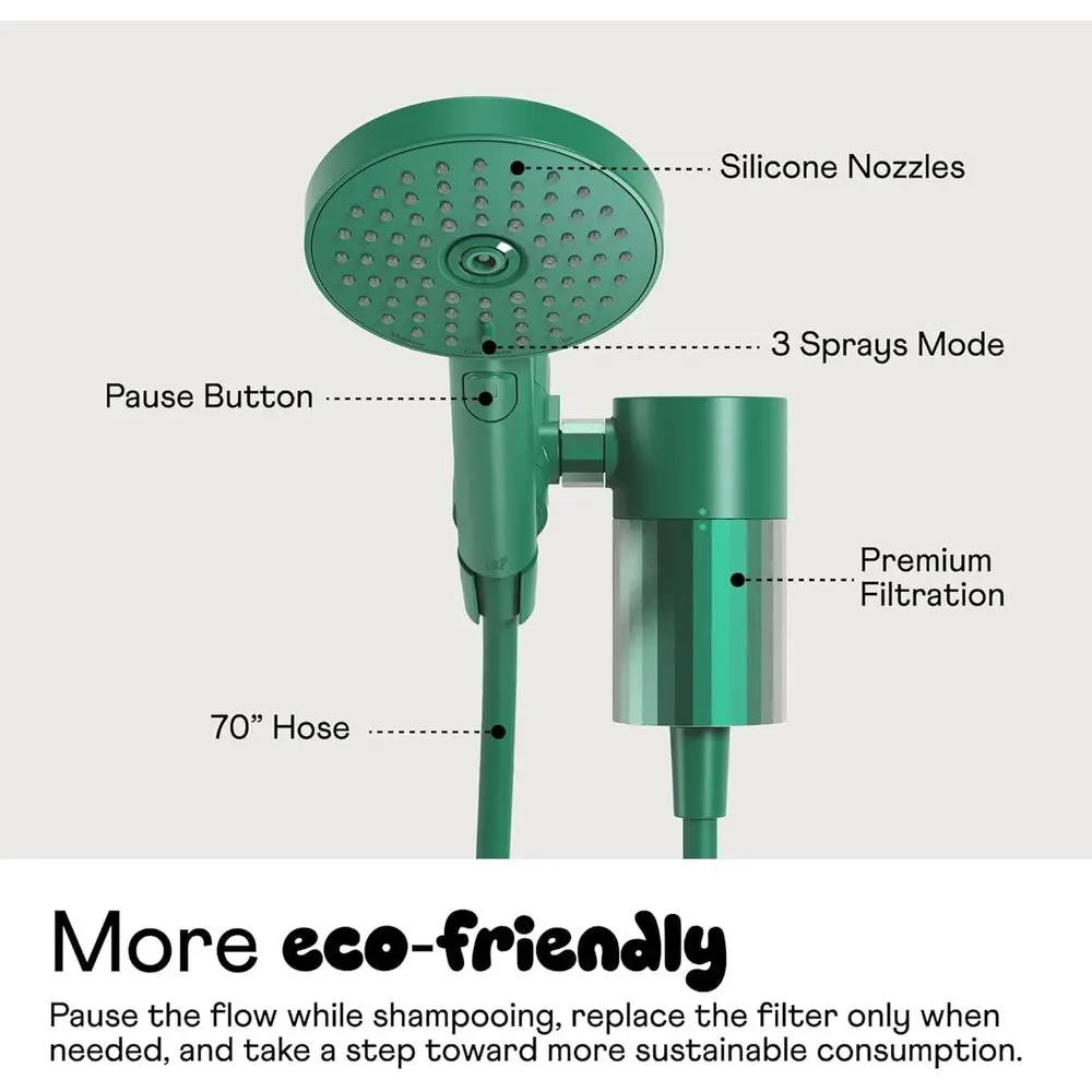 ฝักบัวแรงดันสูงพร้อมไส้กรอง Pink 70 Hose 3 โหมดการฉีดพ่นเพื่อสุขภาพผมและผิวที่ดี