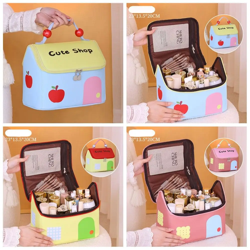 

Портативная косметичка в форме дома с героями мультфильмов, однотонная сумка для туалетных принадлежностей, вместительная сумка для лагера, косметички в корейском стиле, дорожные сумки