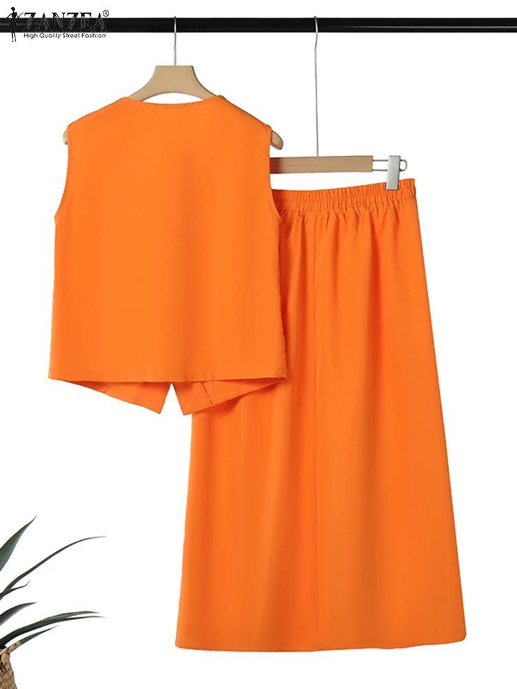 ZANZEA ชุดเดรสวินเทจชุดผู้หญิงเสื้อแขนกุด A-Line กระโปรงยาวชุด 2025 Elegant ชุดจับคู่ฤดูร้อนสบายๆชุด