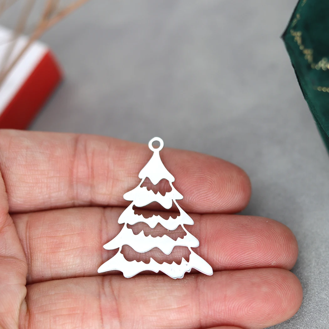 3pcs Snow Wave Christmas Pine Tree Charms for Jewelry Making DIY Craft Earrings Necklace Stainless Steel Pendant Accessories