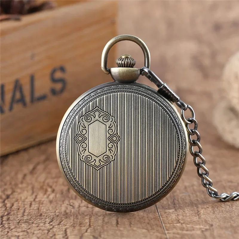 Antique Large Size Clock Locomotive Railway Train Pattern Unisex Quartz Analog Pocket Watch Pendant Chain Roman Number Timepiece