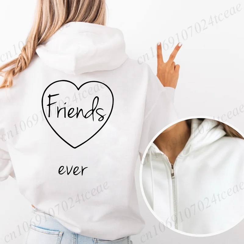 Hoodie met rits Dames casual sweatshirt met capuchon Beste vrienden voor ooit Creatieve hoodie BFF Beste vrienden Gedrukte hoodie-tops met rits