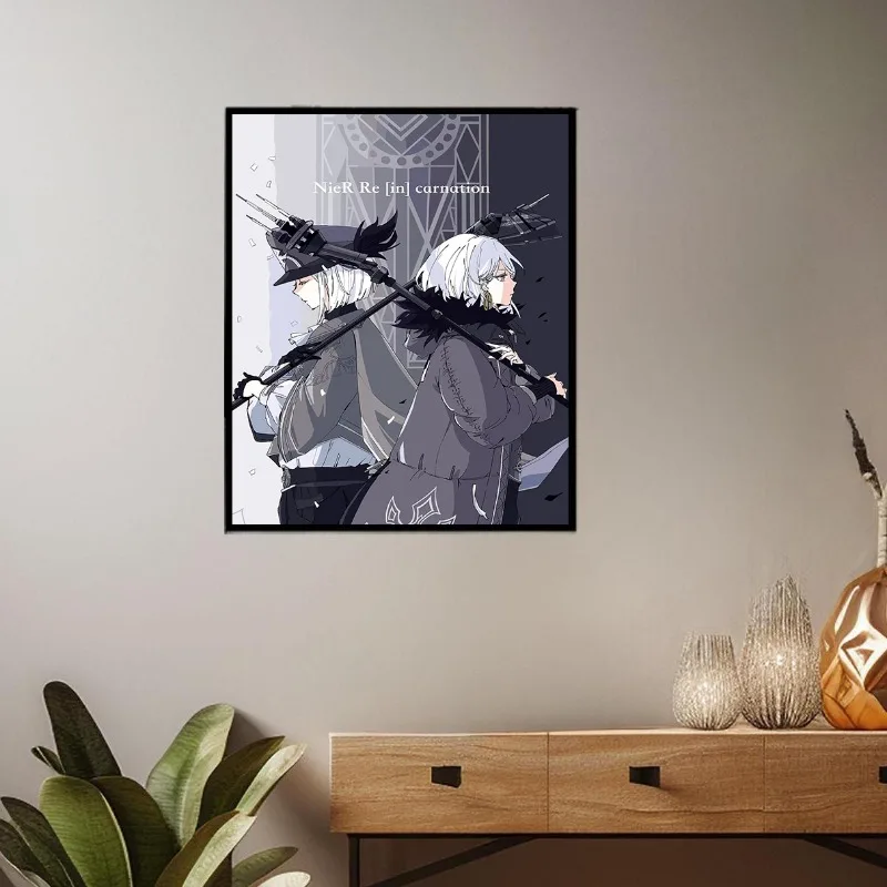 Reincarnation Inspired Character Art Print 2B Anime Video Game Fan Poster Modern Canvas Wall Art Living Room Home Office Decor