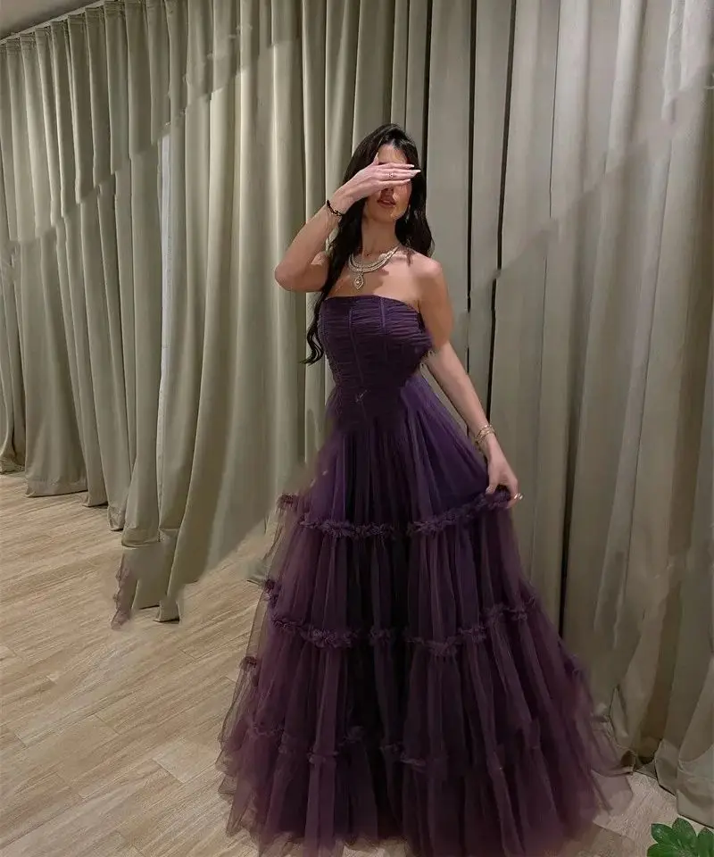 Customized Made Multi-layer Purple Red Mesh Cute Reception Dress Women Elegant Party Ball Gowns Prom Gown Graduation Dresses