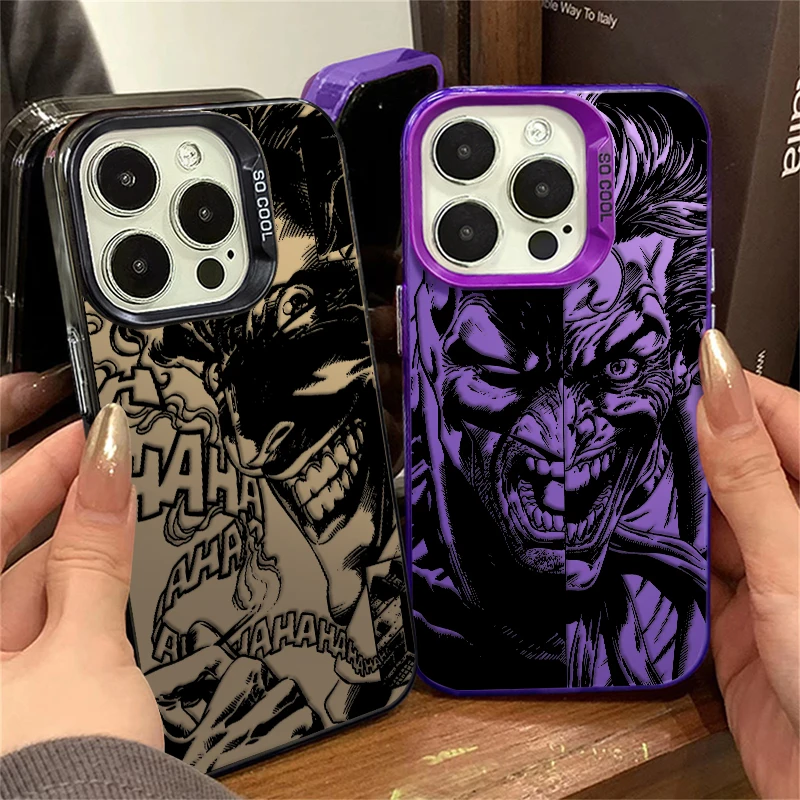 Cool Cartoon B-atmans For iPhone 15 14 13 12 11 Pro Max XS Max X XR 7 8 Plus 6S Fashion Colorful Silver Phone Case