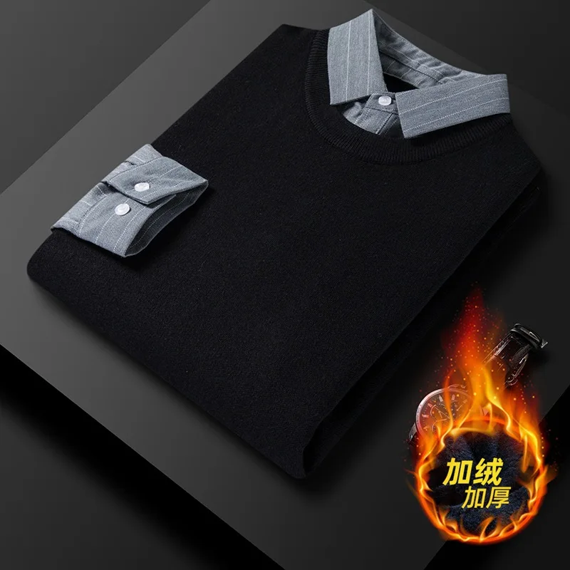 Cross border fake two men's sweaters, base men's shirt collar, 2024 spring and autumn new casual high-end knitted sweater for me