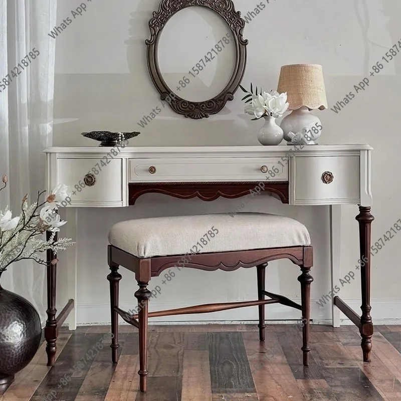 

French solid wood bedroom dresser desk integrated simple antique light luxury high-end small apartment makeup table