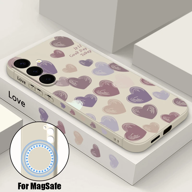 Love Heart Case For Samsung Galaxy S26 S25 S24 S23 S22 S21 Ultra Plus S25 S24 FE Magnetic For Magsafe Wireless Charge Soft Cover