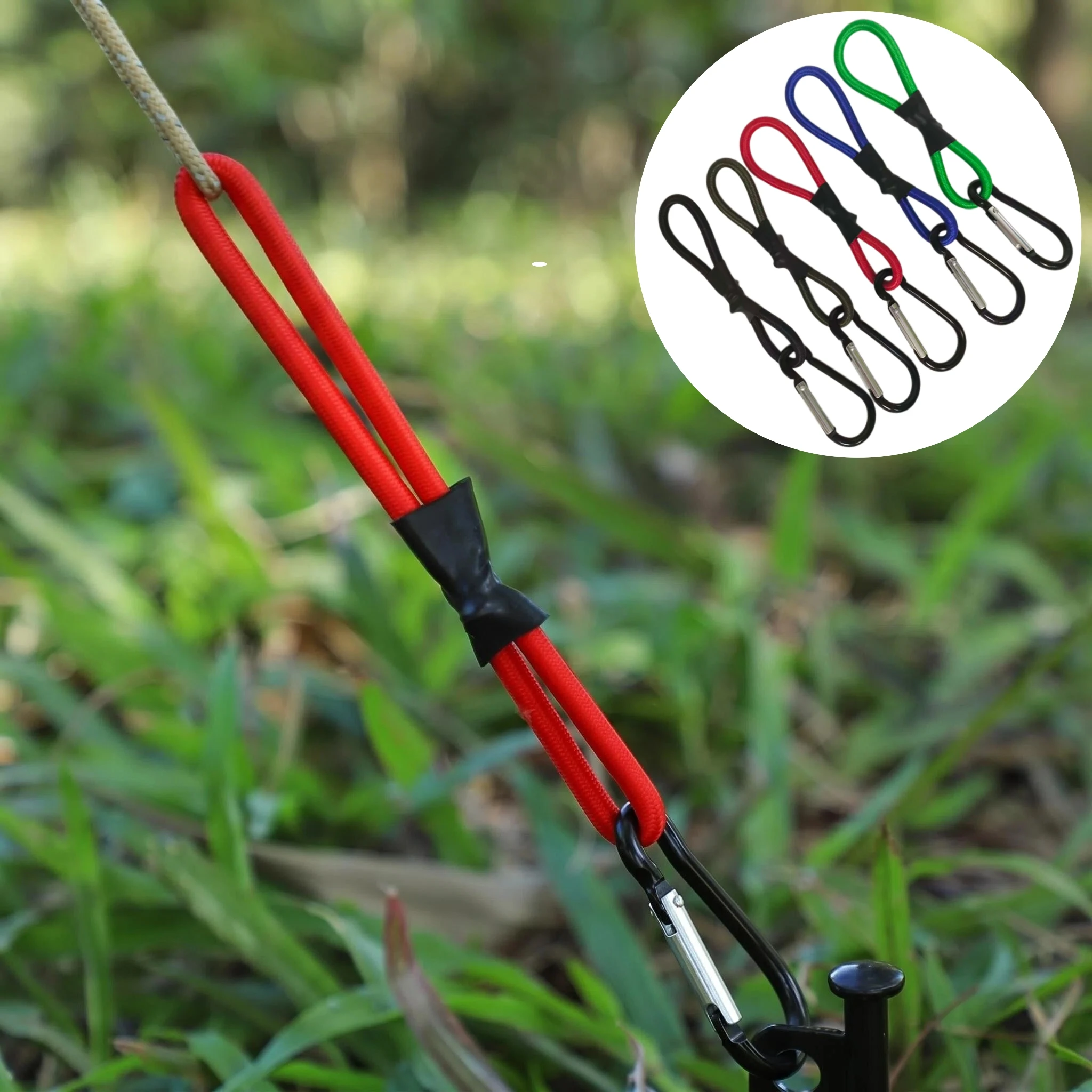 2/4 Piece Tent Elastic Rope Cord Hook Fixation Elastic Stretch Rope Outdoor Tool Canopy Tarp Fixing Cords String with Carabiner