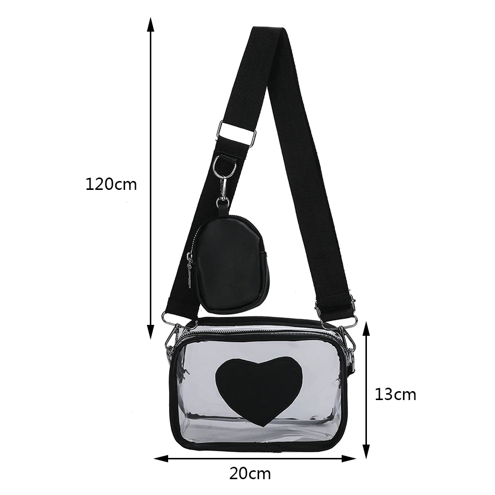 Transparent PVC Female Tote Bag Fashion Love Small Clear Phone Bag Casual Waterproof Adjustable Strap Simple for Adult Teenagers