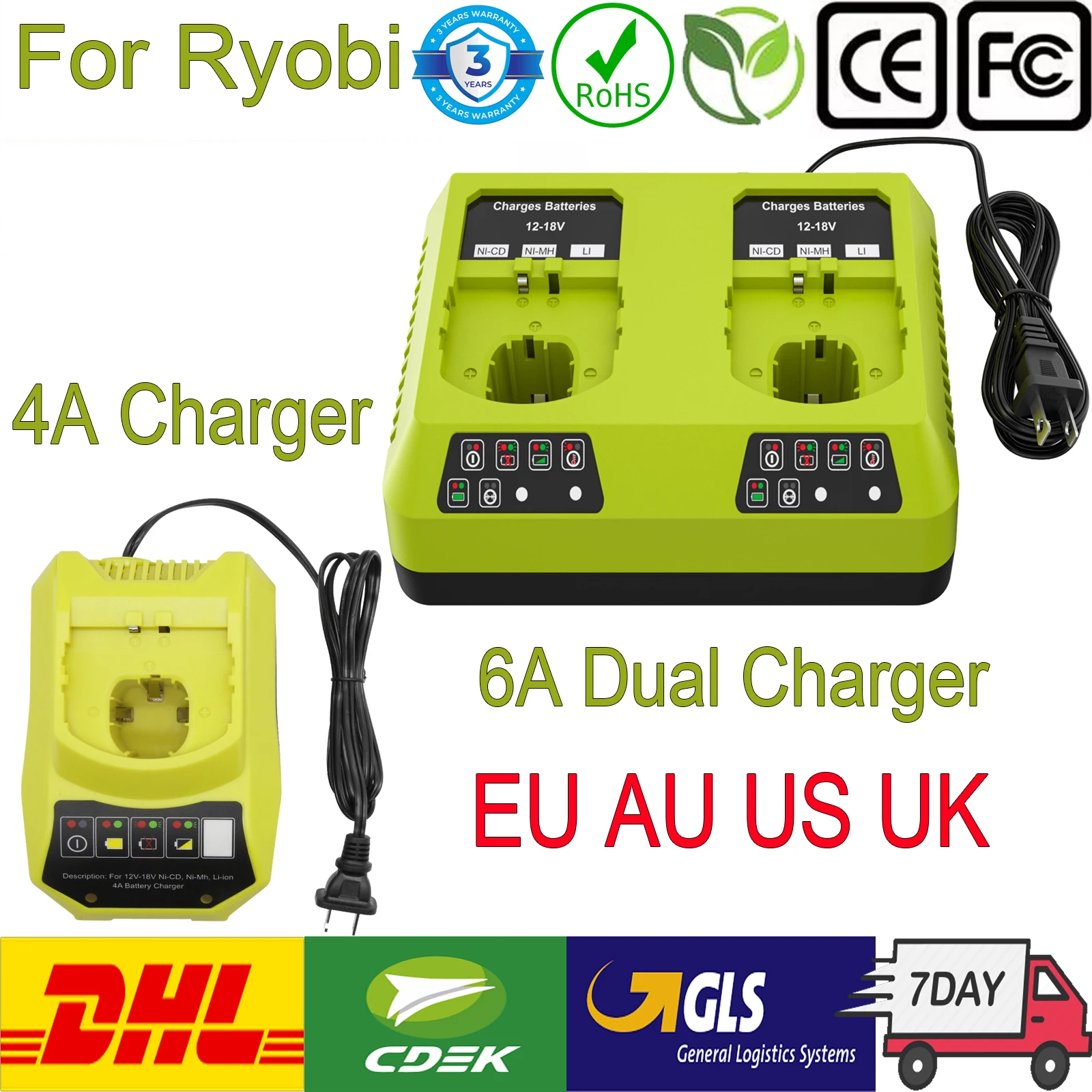 ل Ryobi 18 فولت شاحن بطارية واحد استبدال شاحن ل Ryobi Ni-CD Ni-MH ليثيوم أيون P107 P108 بطارية 4A 6A شاحن