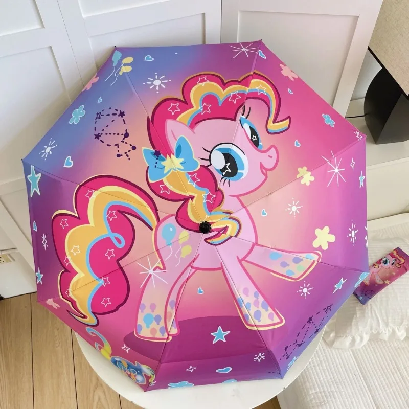 Cute My Little Pony Pinkie Pie Cartoon Print Fully Automatic Folding Rain or Shine Umbrella Student Sun Protection Sun Umbrella