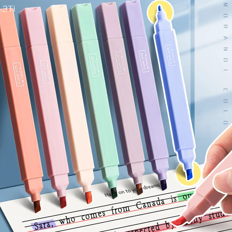 12Pcs 형광 형광펜 단일/이중 향하고 파스텔 Kawaii 컬러 마커 펜 학교 사무용품 편지지