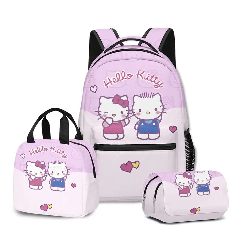 Nowy plecak z nadrukiem kreskówkowym Sanrio Hellokitty torba na drugie śniadanie torba na długopis 3-częściowy zestaw wysokiej jakości animacja