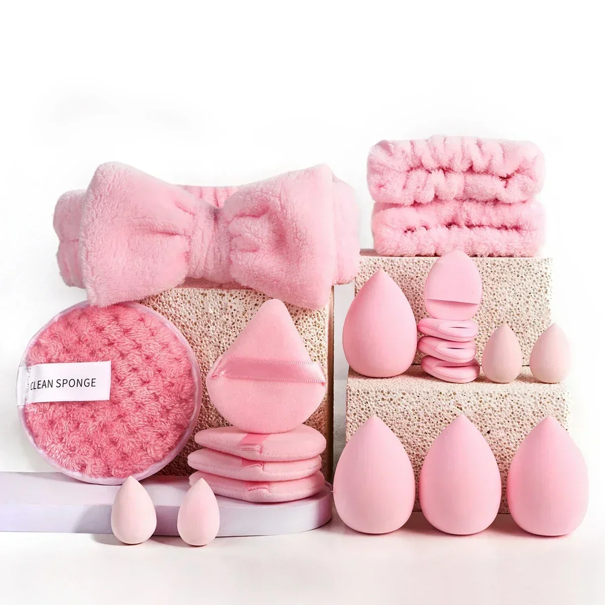 20 stücke Rosa Make-Up Tools Kit Make-Up Schwamm Finger Puff Air Kissen Stirnband Armband Make-Up Entferner Puff Urlaub Geschenk
