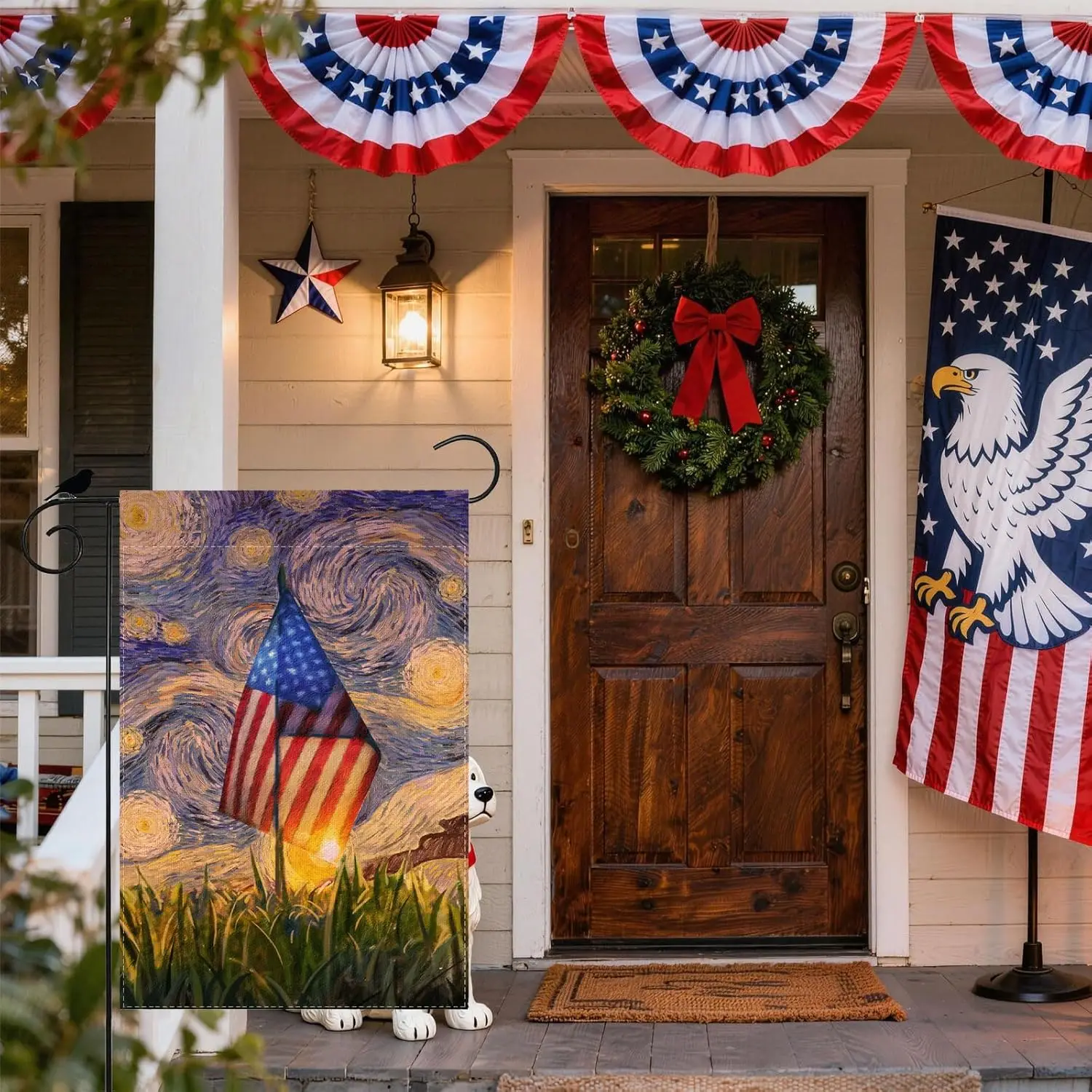 America Flag Oil Painting Starry Night Sky Moon Memorial Day Garden Flag 12x18 Inch Double Patriotic 4th of July Sided Small ZZM