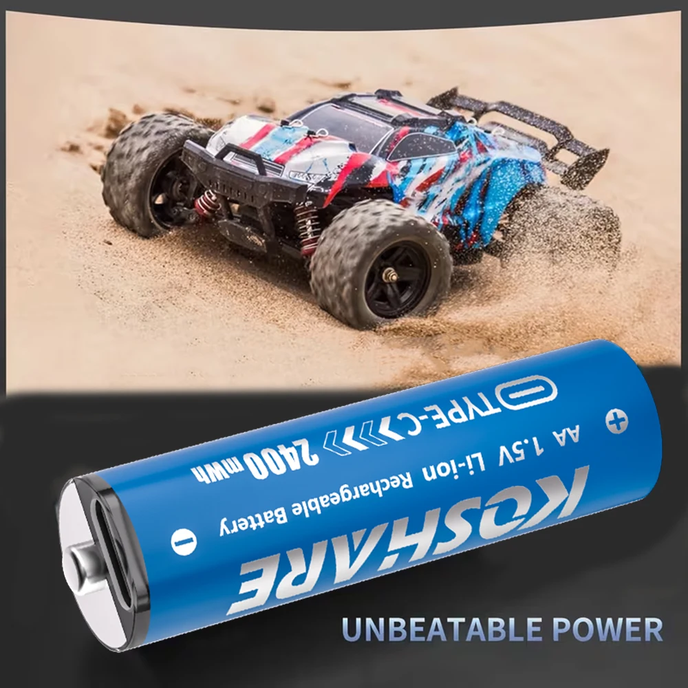 

KOSHARE AA 1.5V Li-ion Rechargeable Batteries 2400mWh Type-C Lithium AA Battery For emote control mouse Electric + Type-C Cable