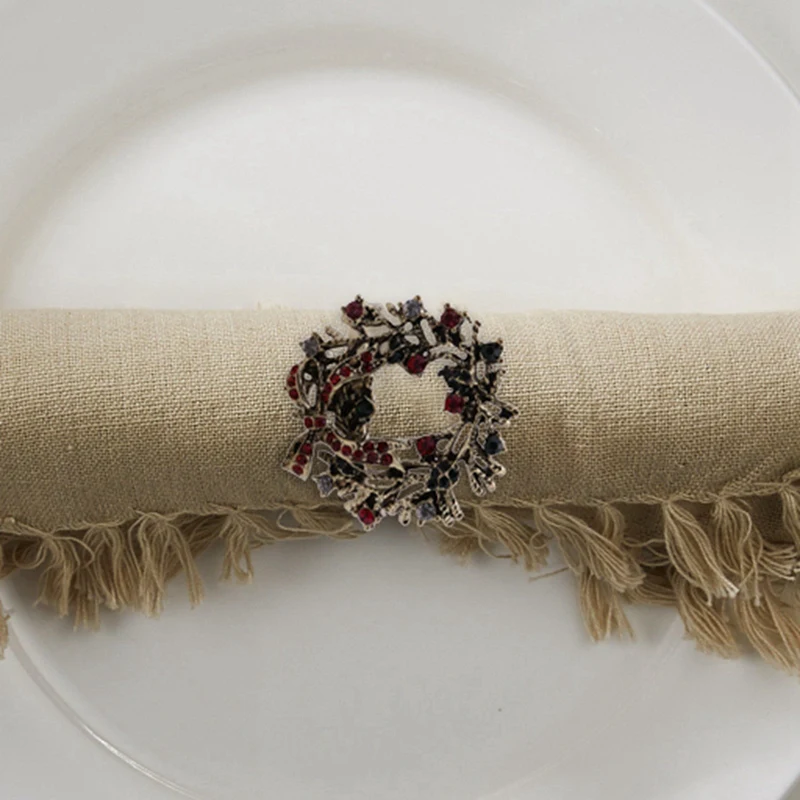 12Pcs Christmas Wreath Napkin Rings Metal Napkin Buckle Napkin Holder Napkin Circle Hotel Restaurant