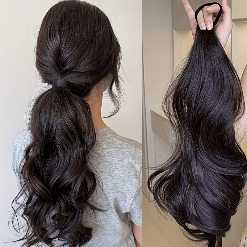 Long Wavy Ponytail Extension with Elastic Band, Synthetic Curly Wrap Around Ponytail Hairpiece, Women DailyParty HairAccessories - view 2