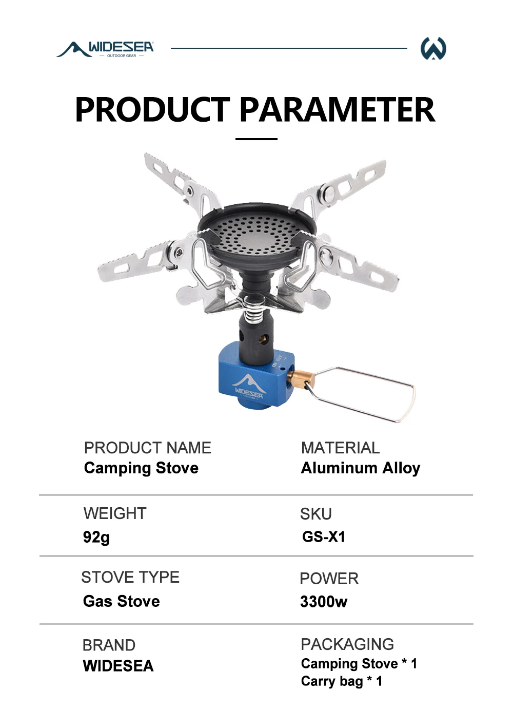 Widesea Tragbarer Camping-Gaskocher, 3300 W, ultraleicht, 92 g, Aluminiumlegierung, Rucksackkocher mit Tragetasche für Outdoor-Kochen, Hiki – Detail 2