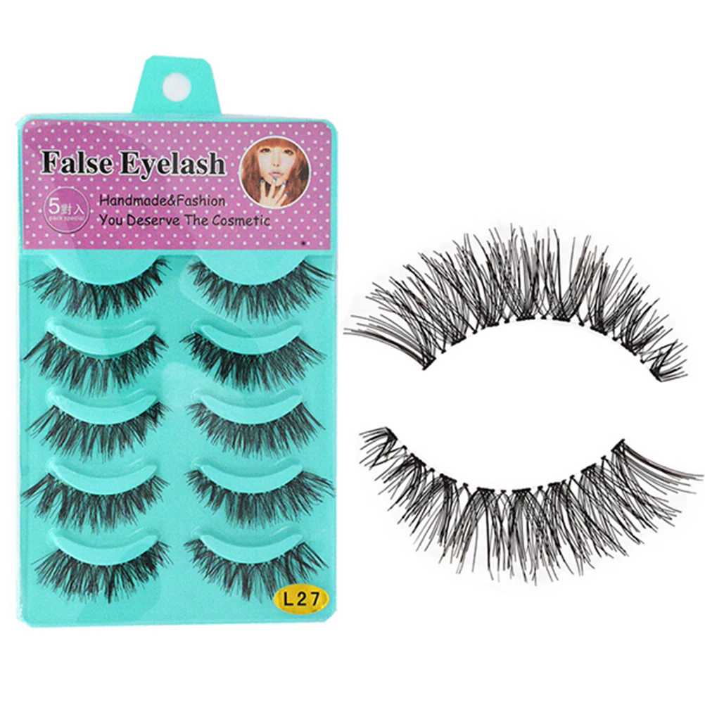 

5 Pairs Volume Lashes Fake Eyelashes Handmade Transparent Stem Faux Black False