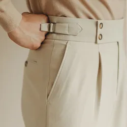 Pantalones informales con hebilla de París para hombre, a la moda Pantalón recto de cintura alta, de negocios, versátil, ajustado, Social