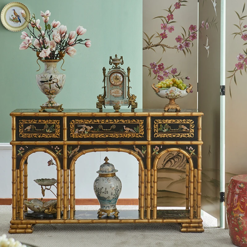 

Chinese style solid wood porch cabinet, living room decorative cabinet, villa entrance foyer partition storage table