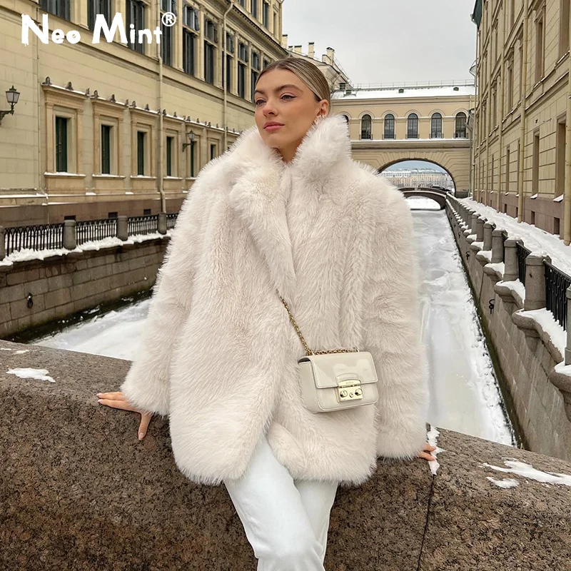 Iconic Luxury Brand Fashion Fluffy Furry Faux Fur Jacket Women Winter Shaggy Overcoats Thick Warm Long Fox Fur Coat Outerwear