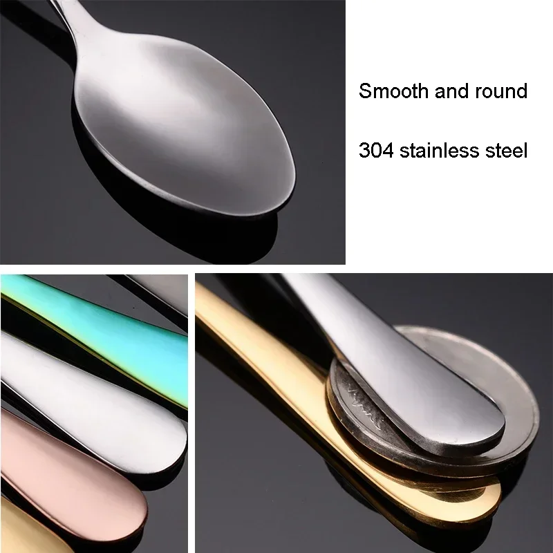 4/6/8/10Pcs Stainless Steel Rainbow Color Teaspoon Cake Fruit Spoons Soup Dessert Coffee Spoon Cutlery Tableware Set Long Handle