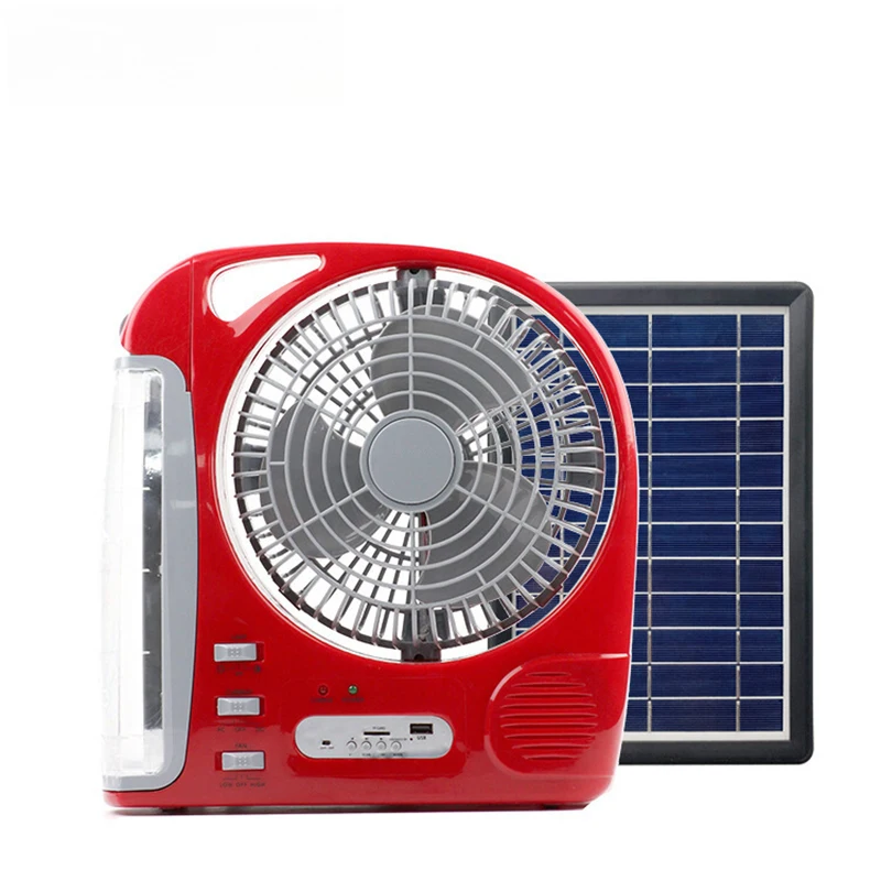 Ventilador portátil 6 en 1 con luz LED, dispositivo eléctrico con energía Solar, recargable, 2 velocidades de viento y brillo ajustables, para exteriores
